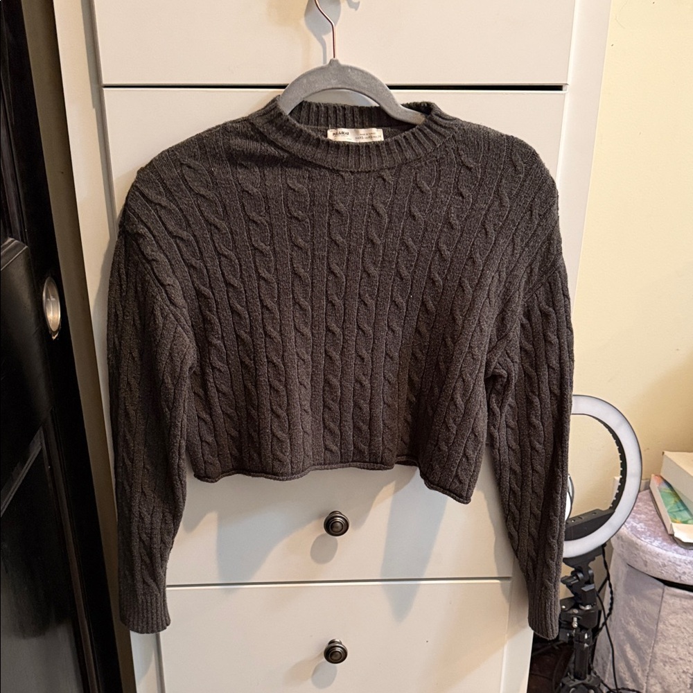 Pull&Bear Charcoal Cable Knit Sweater